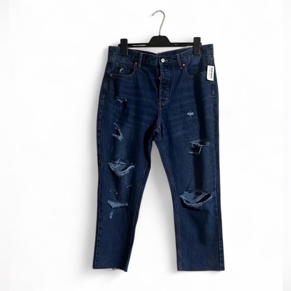 Old Navy High-Waisted Button-Fly Slouchy Straight Jeans Sz14 Secret Slim Pockets - Picture 2 of 8